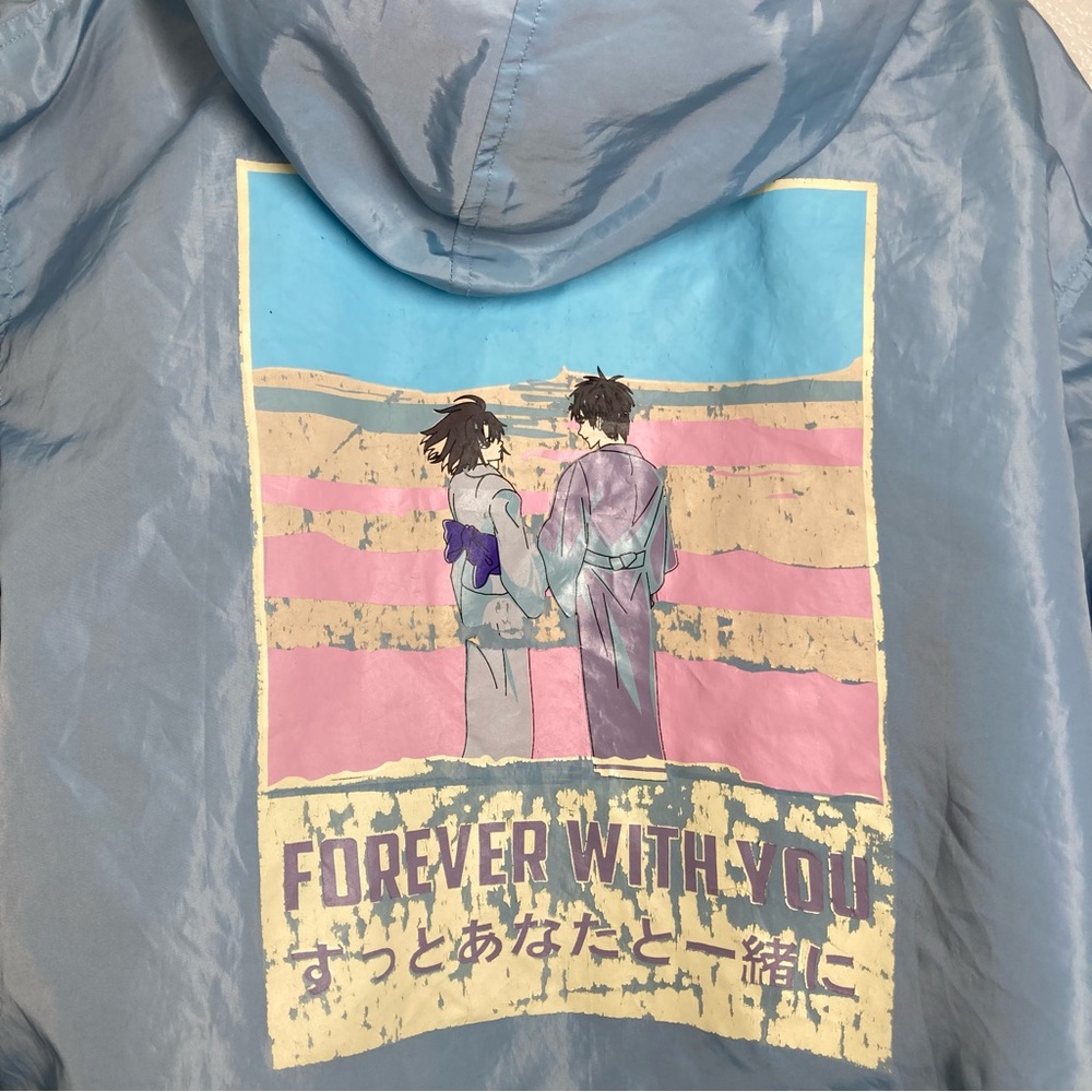 Valeza Streetwear Anime Jacket XXL Blue Pink Windbreaker Hooded Japanese - Picture 15 of 16
